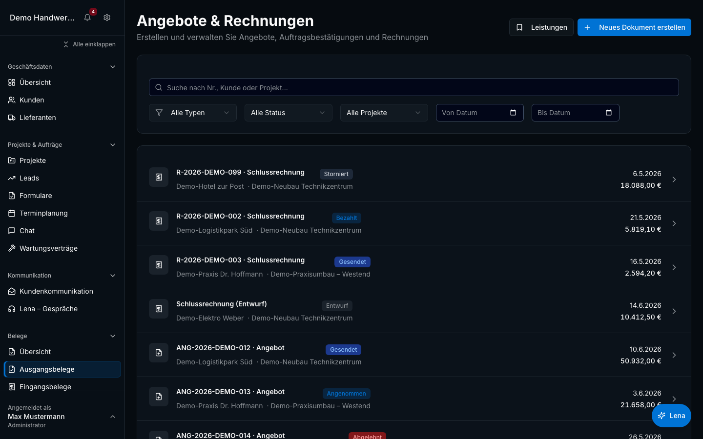 Angebote & Rechnungen in Bleno – Produktansicht