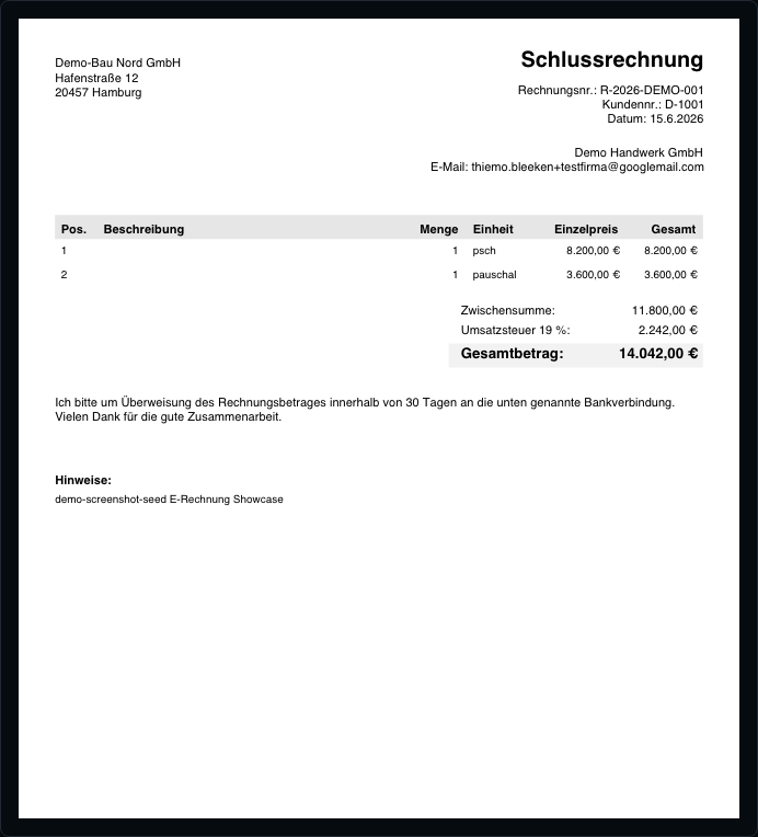 Angebote & Rechnungen in Bleno: Finales PDF & E-Rechnung