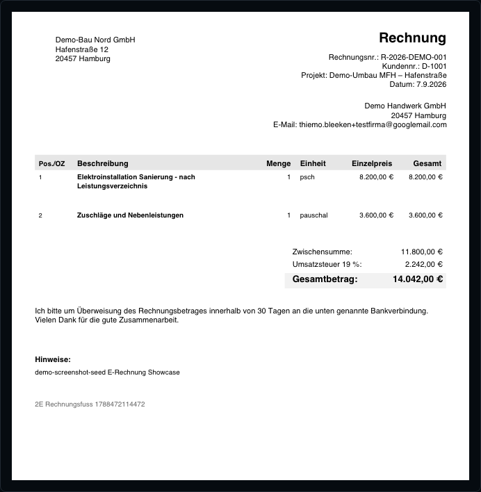 Angebote & Rechnungen in Bleno: Finales PDF & E-Rechnung