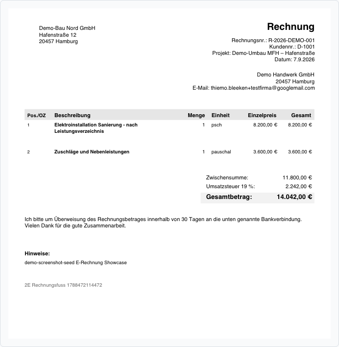 Angebote & Rechnungen in Bleno: Finales PDF & E-Rechnung