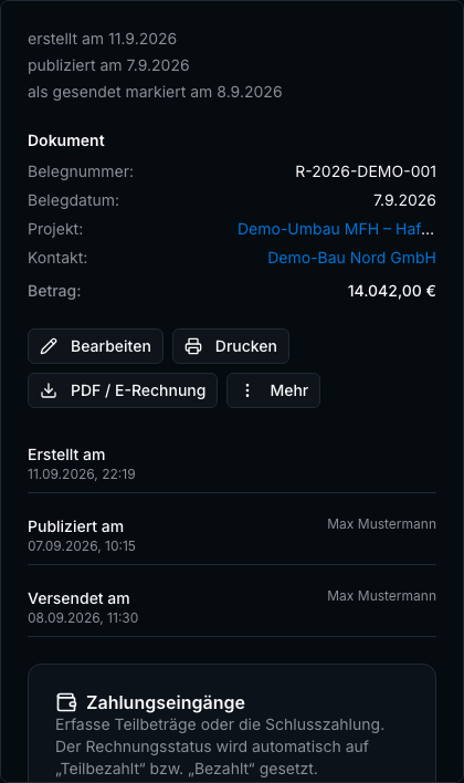 Angebote & Rechnungen in Bleno: Versand und Nachverfolgung