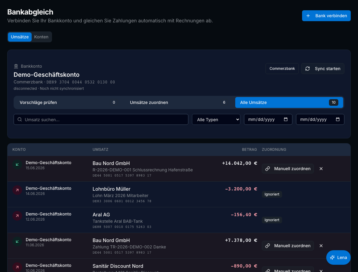 Bankabgleich in Bleno – Produktansicht