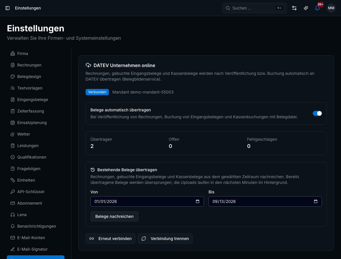 Buchhaltung & Steuerberater in Bleno: DATEV-Beleg-Sync