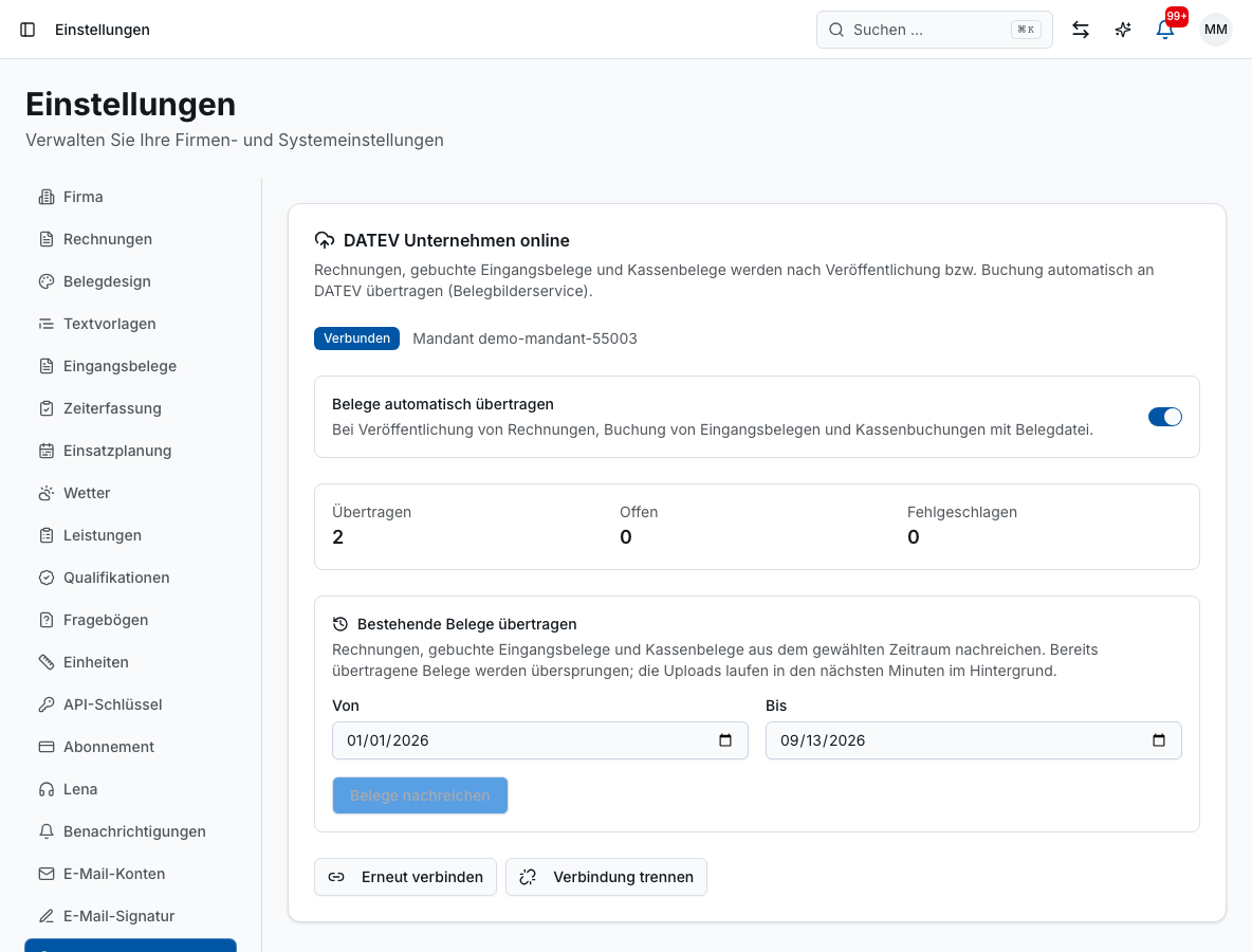 Buchhaltung & Steuerberater in Bleno: DATEV-Beleg-Sync