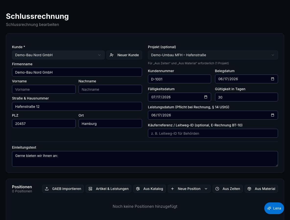 E-Rechnung (ZUGFeRD) in Bleno: E-Rechnung auf Knopfdruck erstellen