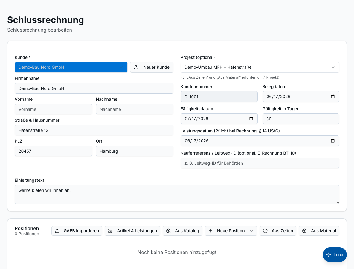E-Rechnung (ZUGFeRD) in Bleno: E-Rechnung auf Knopfdruck erstellen