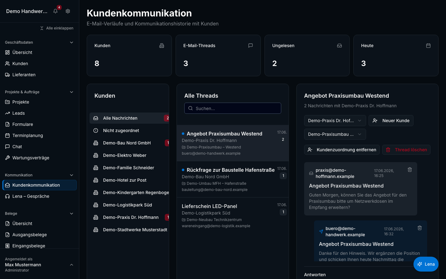 E-Mail-Integration in Bleno: E-Mails im Projektkontext