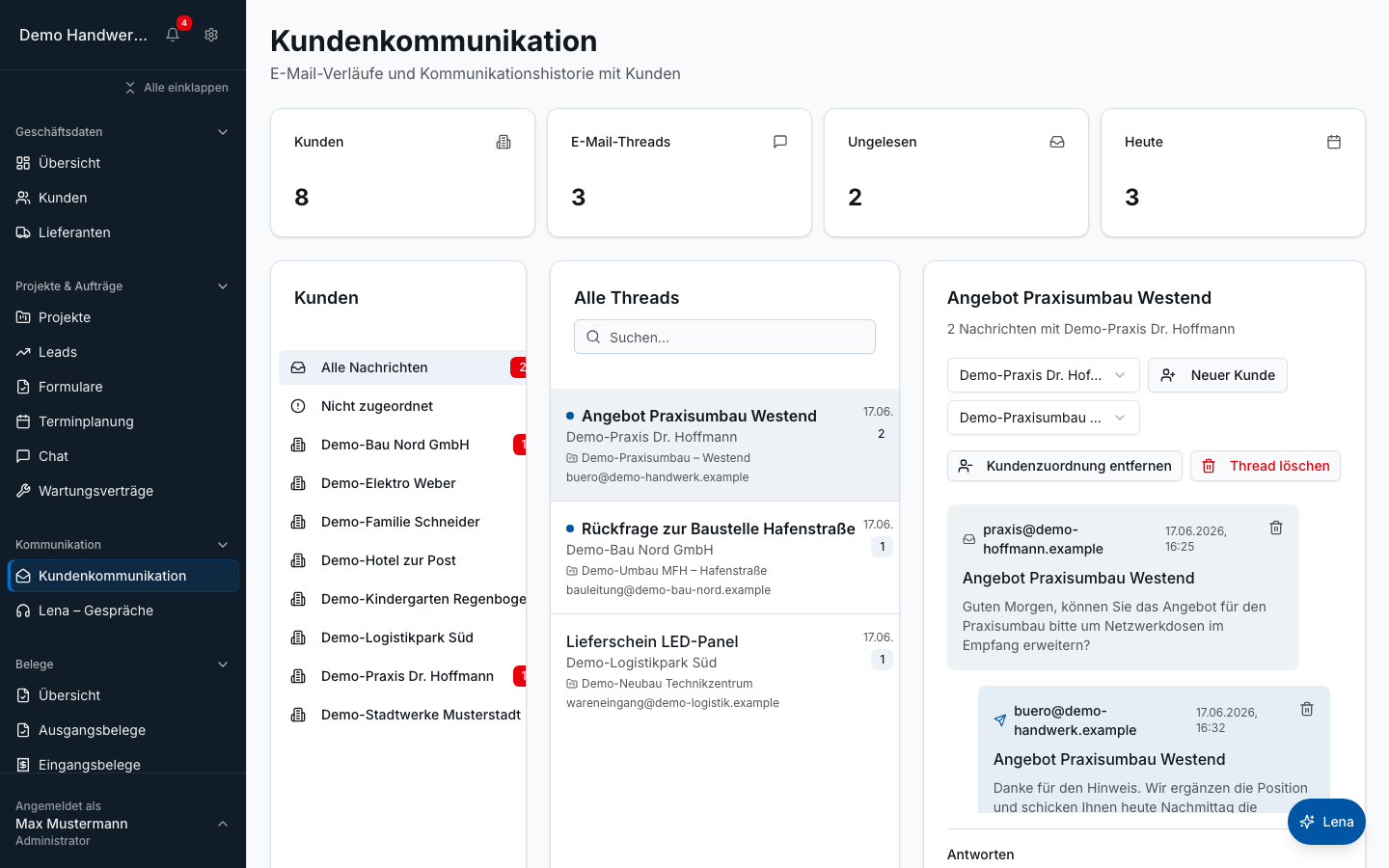 E-Mail-Integration in Bleno: E-Mails im Projektkontext
