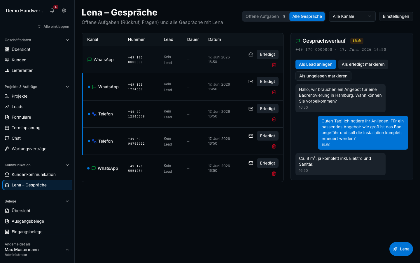 Lena – Ihre KI-Assistentin in Bleno – Produktansicht