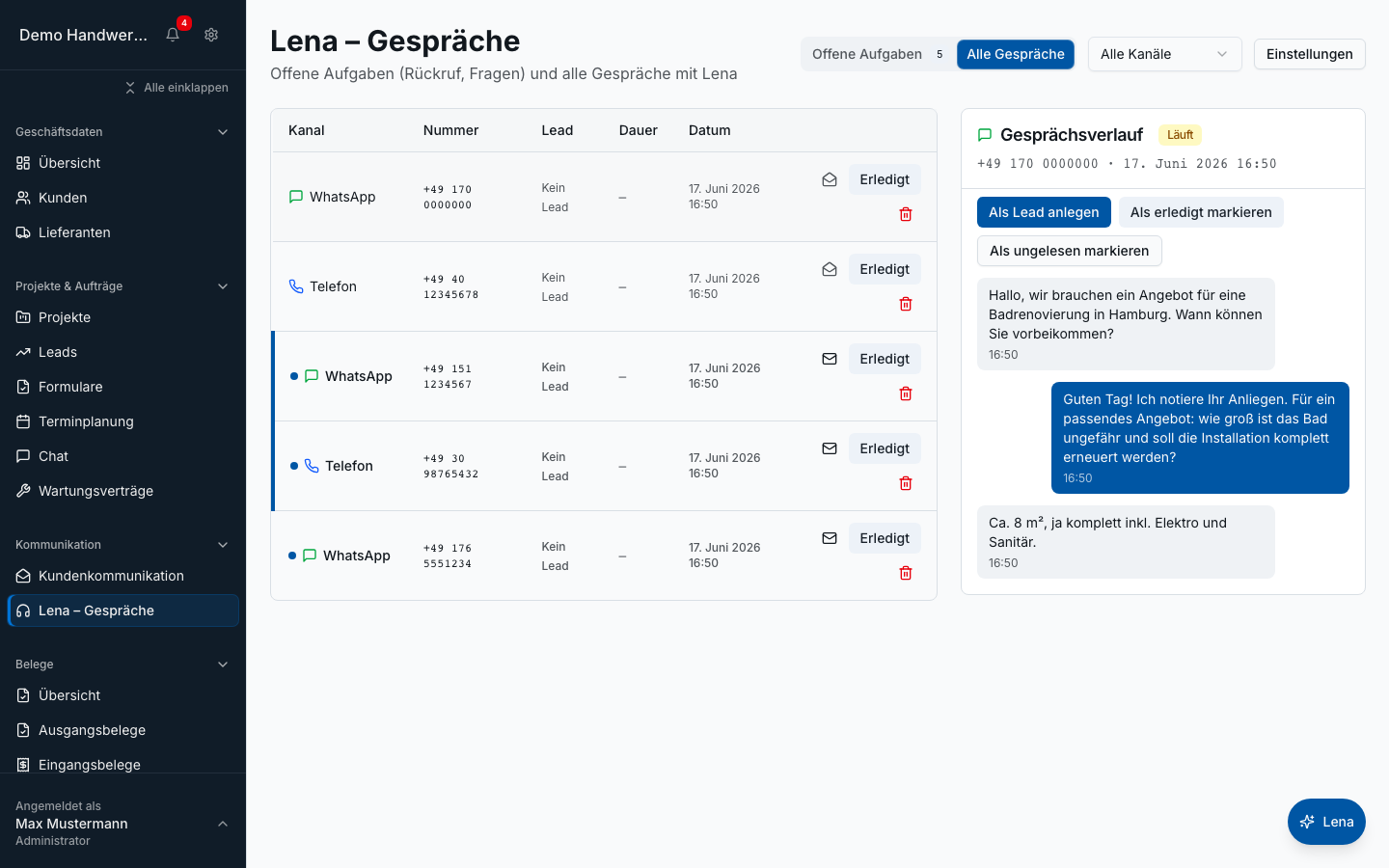 Lena – Ihre KI-Assistentin in Bleno: Lena auf WhatsApp