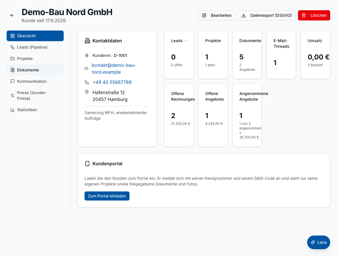 Kundenverwaltung in Bleno: Projektverknüpfung