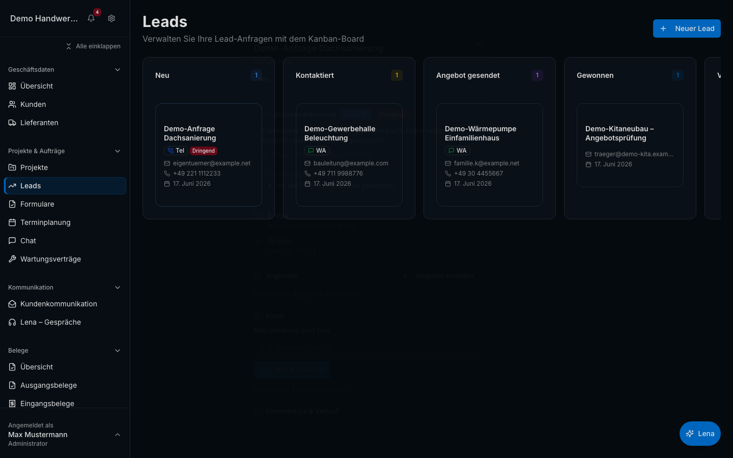 Leads & Anfragen in Bleno: Automatische Lead-Erfassung