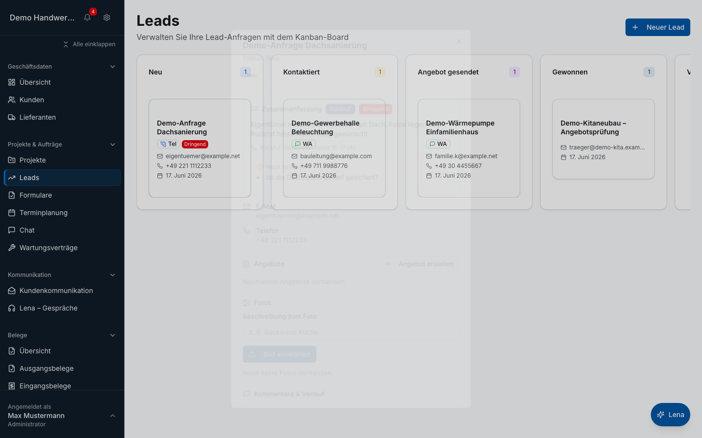 Leads & Anfragen in Bleno: Automatische Lead-Erfassung
