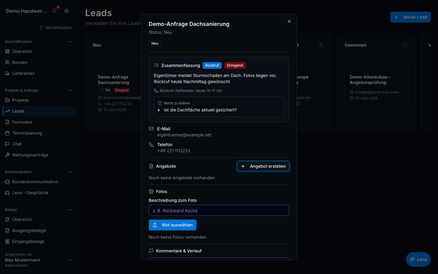 Leads & Anfragen in Bleno: Vertriebspipeline