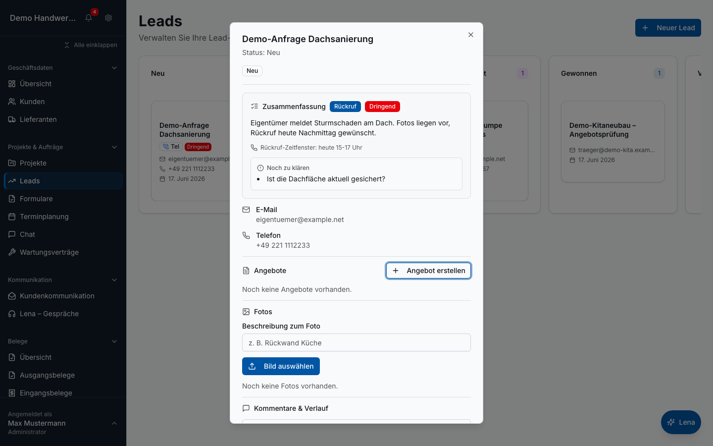 Leads & Anfragen in Bleno: Vertriebspipeline