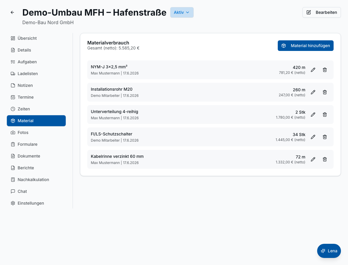 Materialverwaltung in Bleno: Material-Erfassung vor Ort