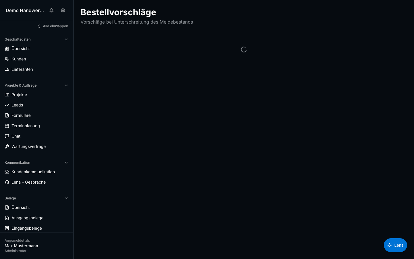Materialverwaltung in Bleno: Lager & Bestellvorschläge