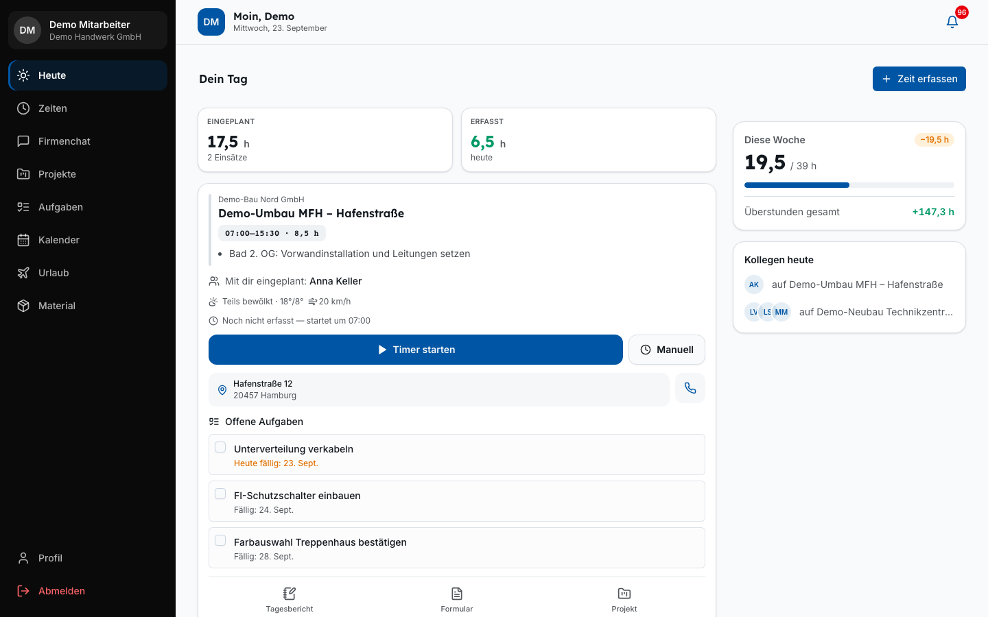 Mitarbeiter-App in Bleno – Produktansicht