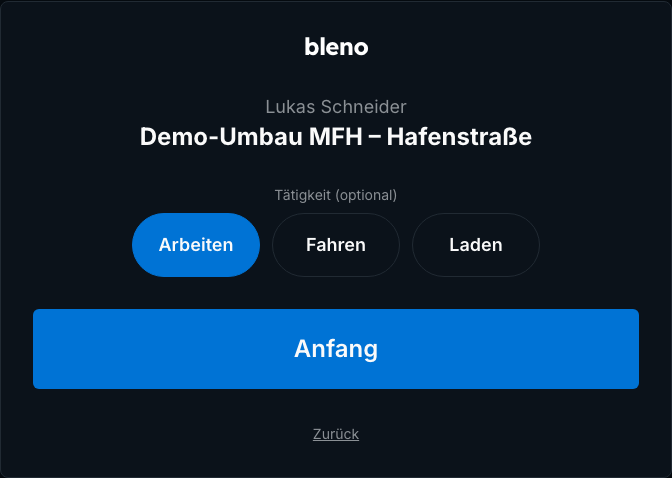 Stempeluhr fürs Tablet in Bleno: Name antippen, einstempeln