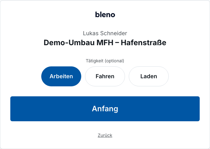 Stempeluhr fürs Tablet in Bleno: Name antippen, einstempeln
