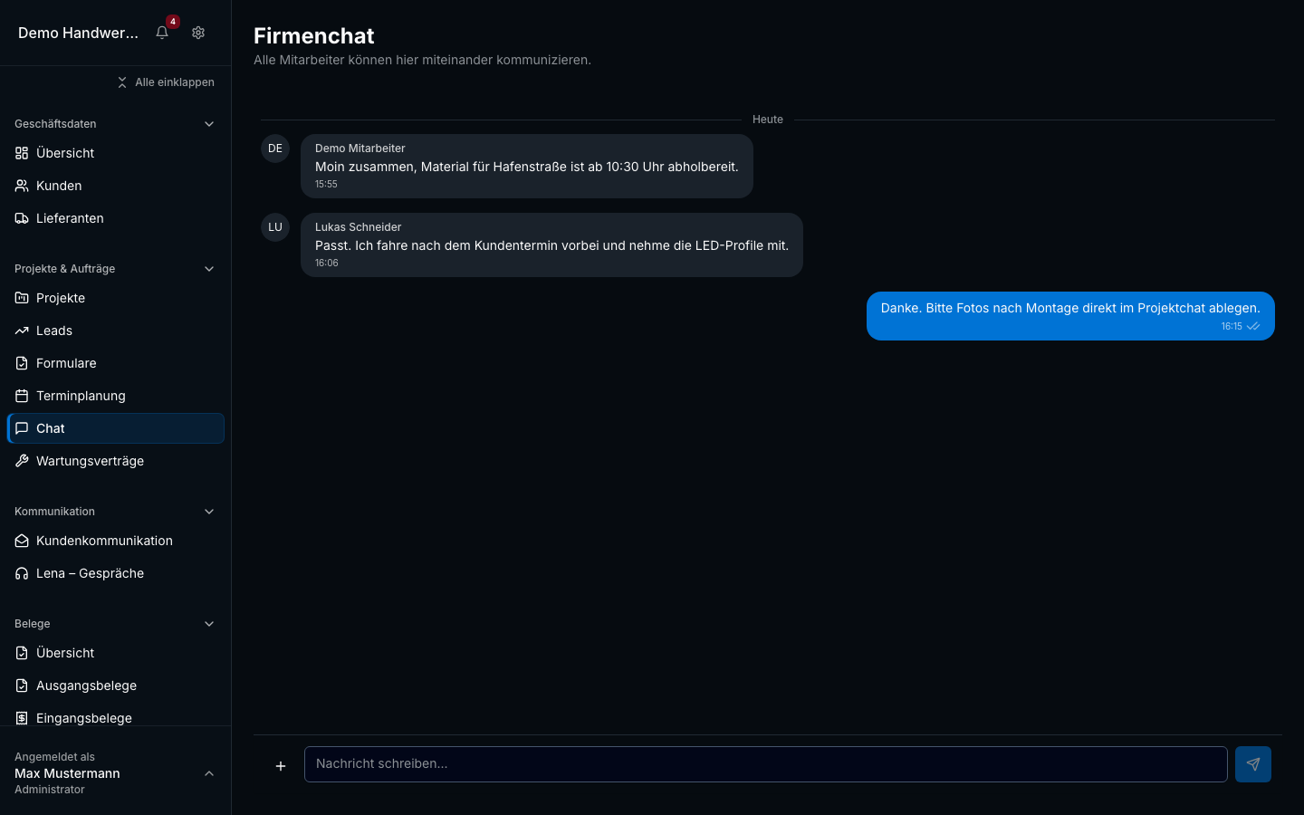 Team-Chat in Bleno – Produktansicht