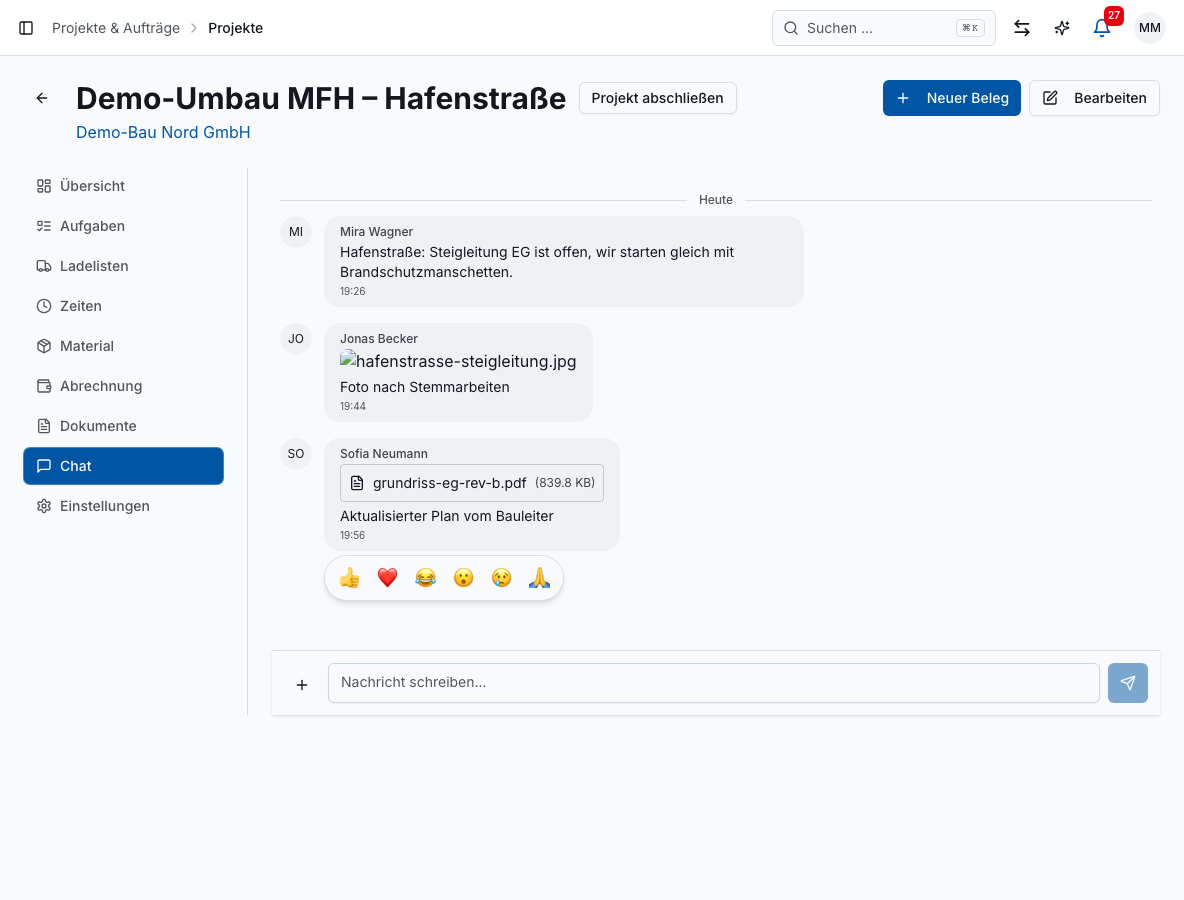 Team-Chat in Bleno: Projektbasierte Kanäle