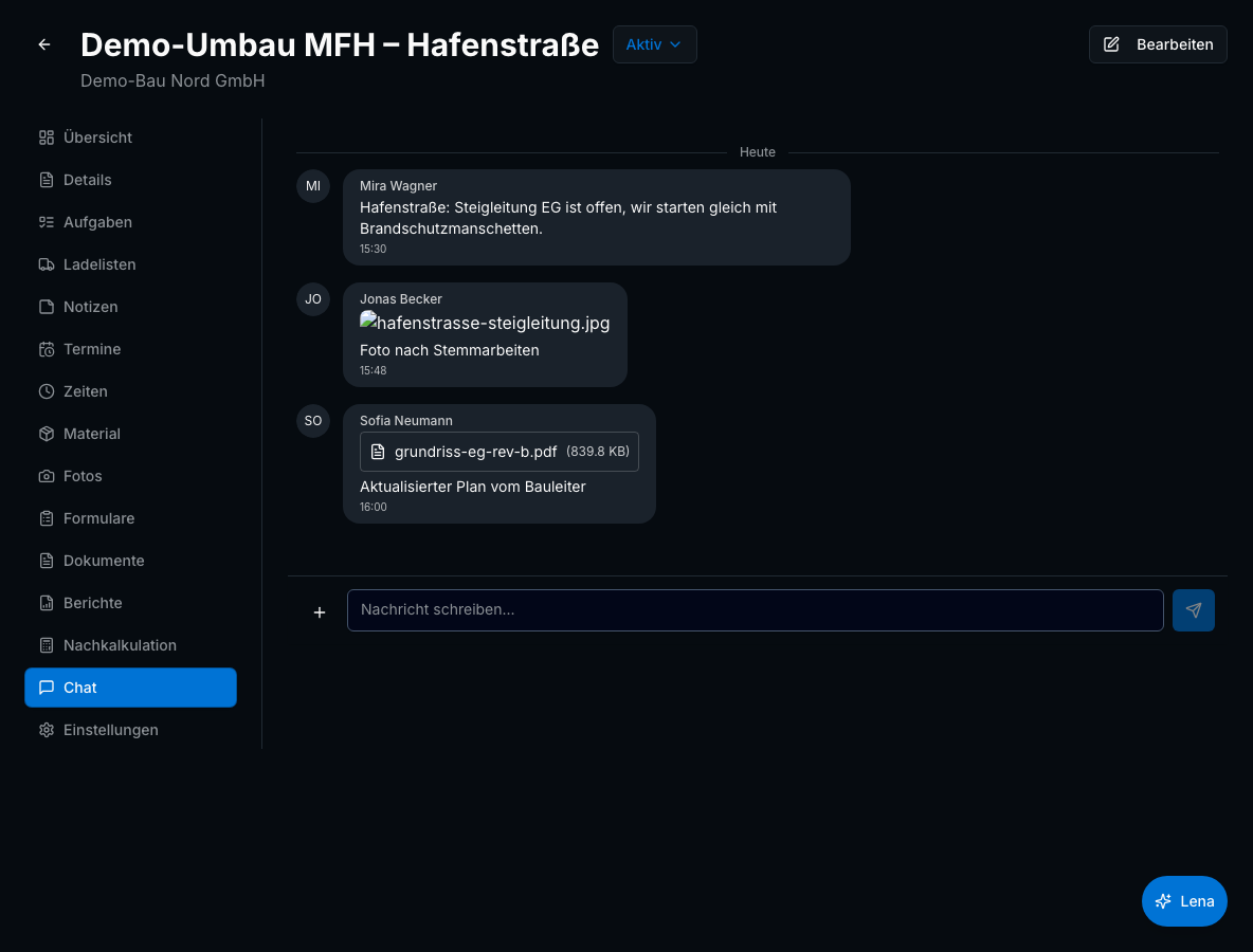 Team-Chat in Bleno: Dateien & Fotos teilen