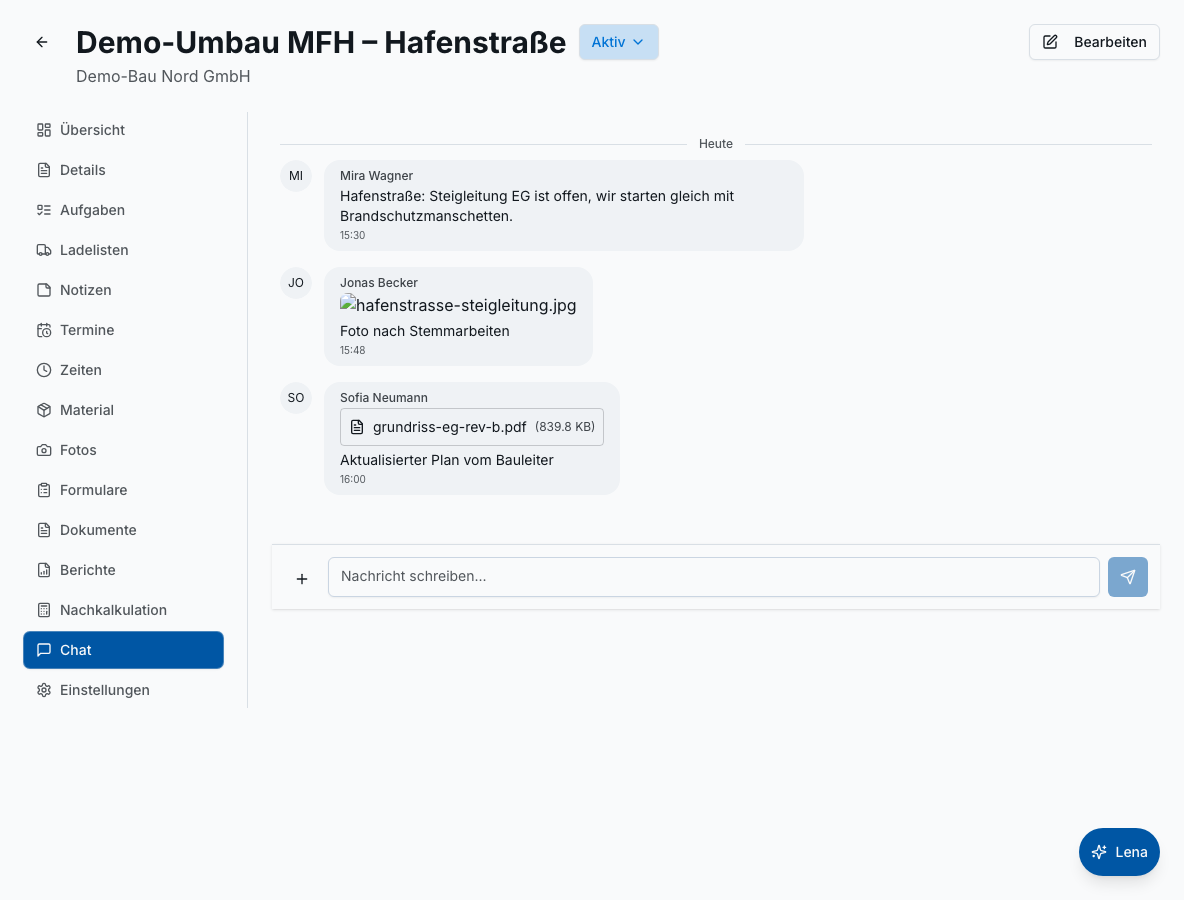 Team-Chat in Bleno: Dateien & Fotos teilen