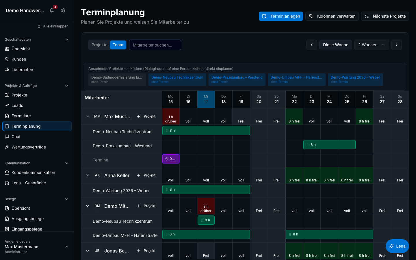 Teamplanung in Bleno – Produktansicht