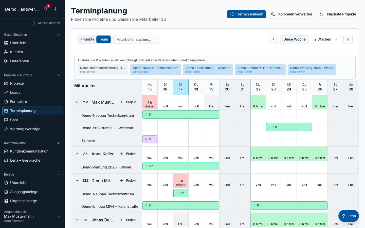 Teamplanung in Bleno – Produktansicht