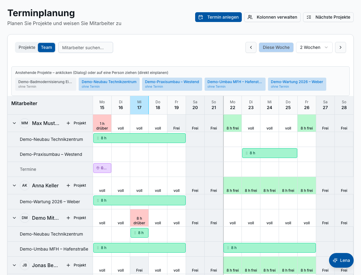 Teamplanung in Bleno: Mitarbeiterplanung
