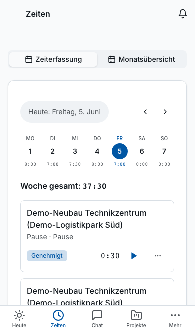 Zeiterfassung in Bleno: Digitale Zeiterfassung in App